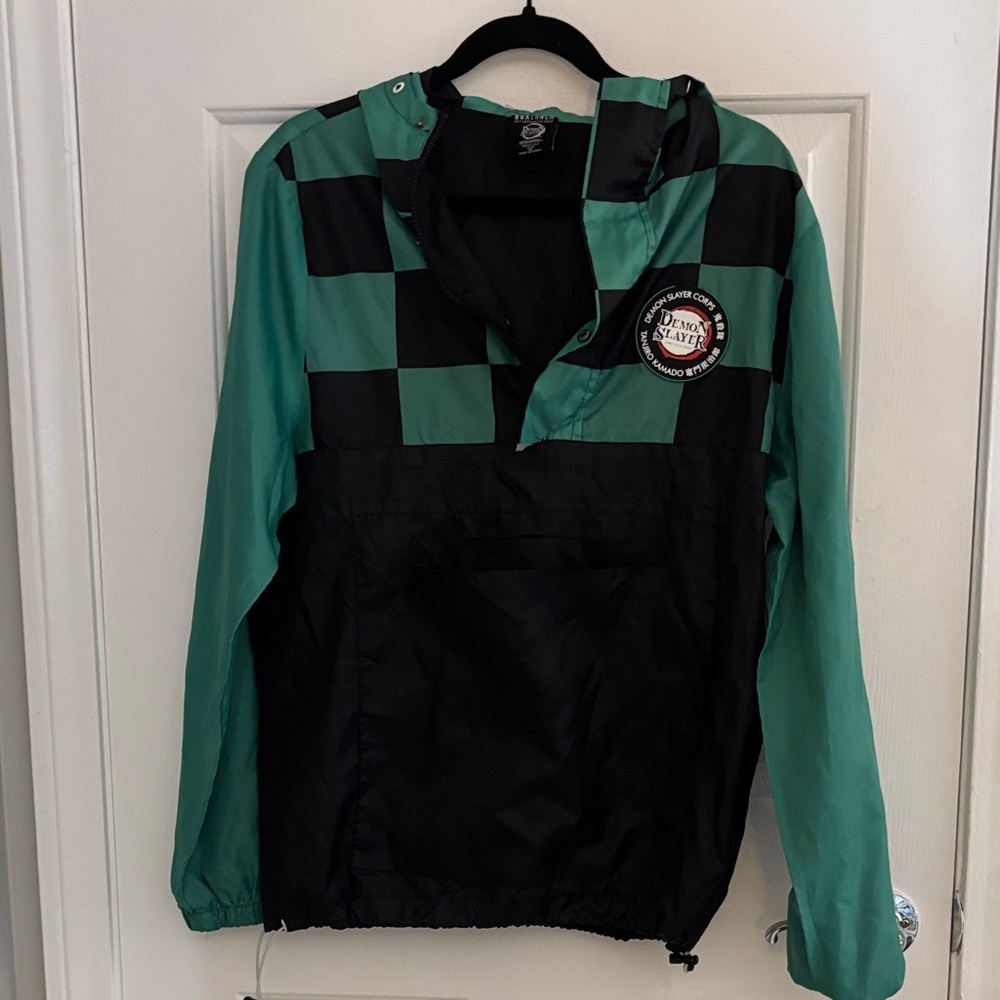 Demon Slayer Black & Teal Checker Anorak Pullover Jacket